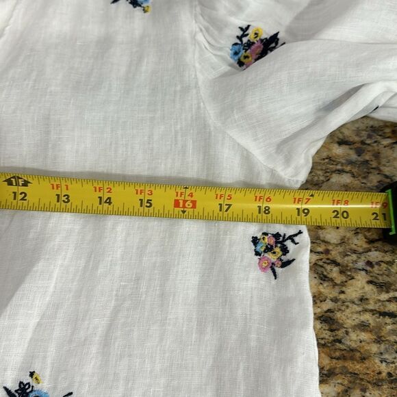 ❤️Last Chance Charter Club Luxury Linen Embroidered 3/4 Sleeve Blouse Top Size M - Picture 9 of 11